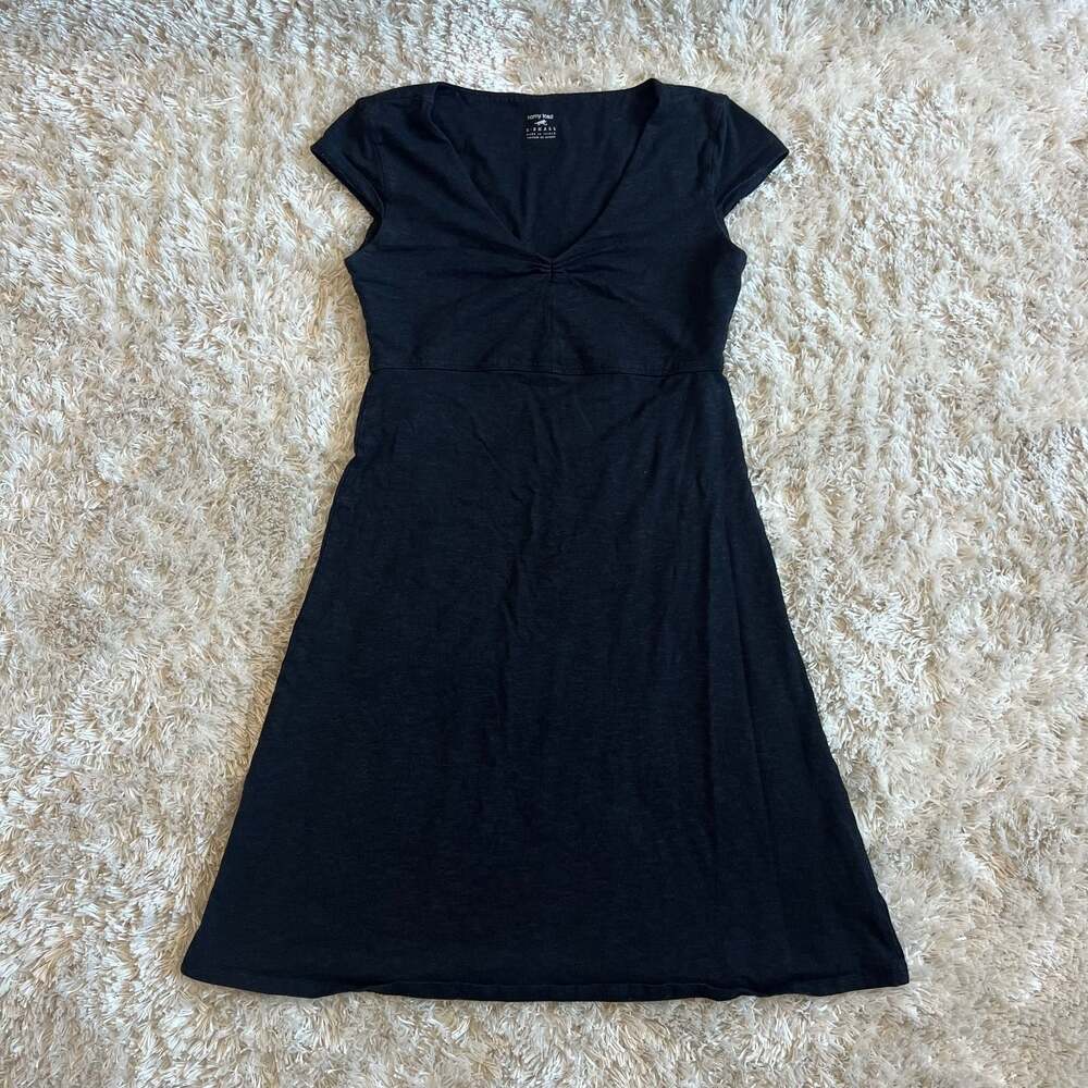 Horny Toad V-Neck Cap Sleeve Ruched Black Dress XS